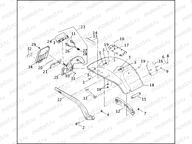 REAR FENDER, SUPPORTS & LICENSE PLATE BRACKET - FXSTD