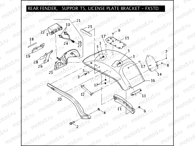 REAR FENDER, SUPPORTS, LICENSE PLATE BRACKET - FXSTD