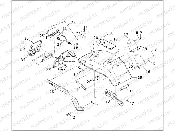 REAR FENDER, SUPPORTS & LICENSE PLATE BRACKET - FXSTD/I