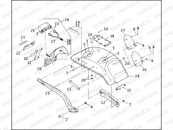 REAR FENDER, SUPPORTS & LICENSE PLATE BRACKET - FXSTD/I