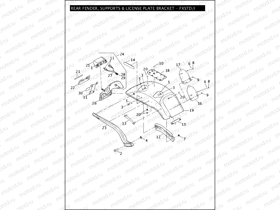 REAR FENDER, SUPPORTS & LICENSE PLATE BRACKET - FXSTD/I