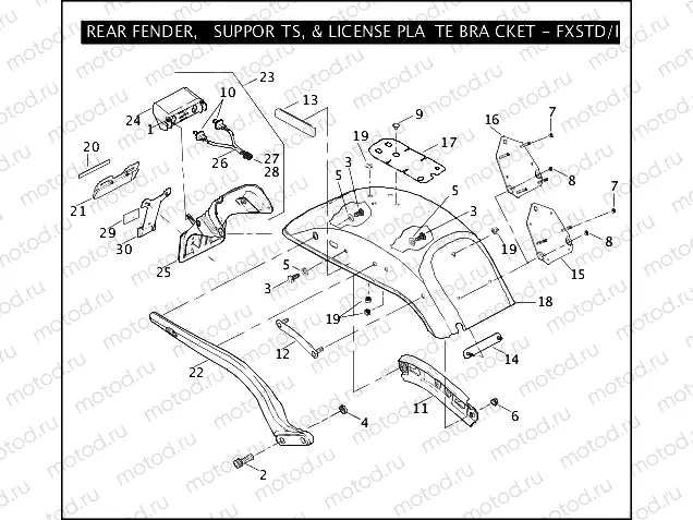 REAR FENDER, SUPPORTS, & LICENSE PLATE BRACKET - FXSTD/I