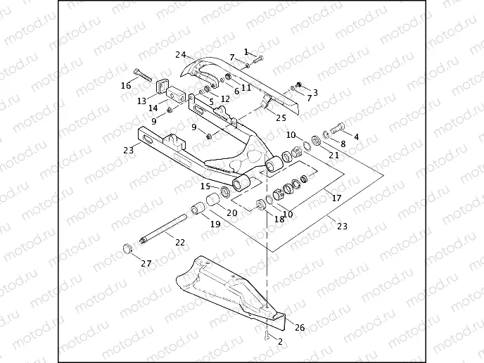 REAR FORK, DEBRIS DEFLECTOR & BELT GUARD