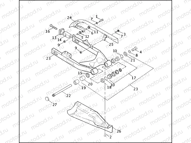 REAR FORK, DEBRIS DEFLECTOR & BELT GUARD