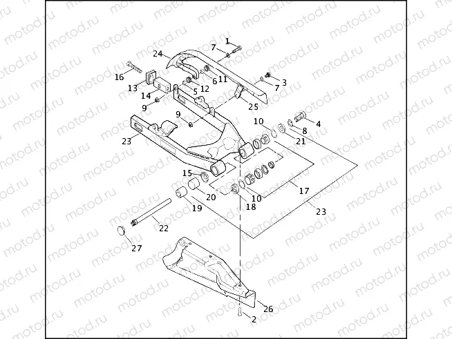 REAR FORK, DEBRIS DEFLECTOR & BELT GUARD