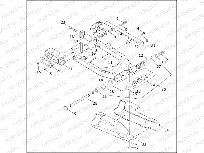 REAR FORK, DEBRIS DEFLECTOR & BELT GUARD