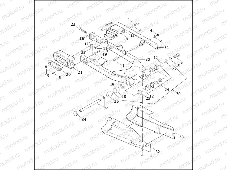 REAR FORK, DEBRIS DEFLECTOR & BELT GUARD