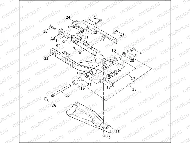 REAR FORK, DEBRIS DEFLECTOR & BELT GUARD