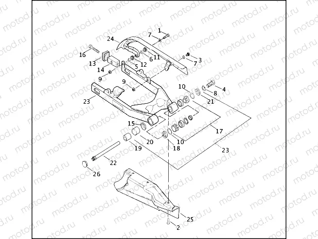 REAR FORK, DEBRIS DEFLECTOR & BELT GUARD