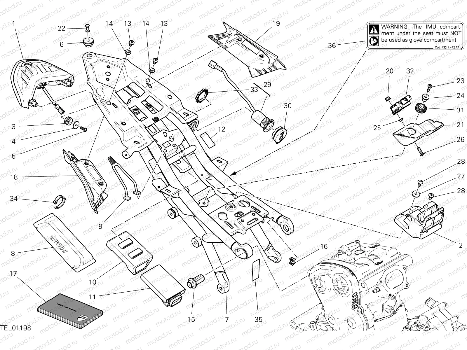 REAR FRAME COMP. [DFR:N;MOD:M 1200S;XST:AUS,BLG,EUR,GSO,JAP,ROK]
