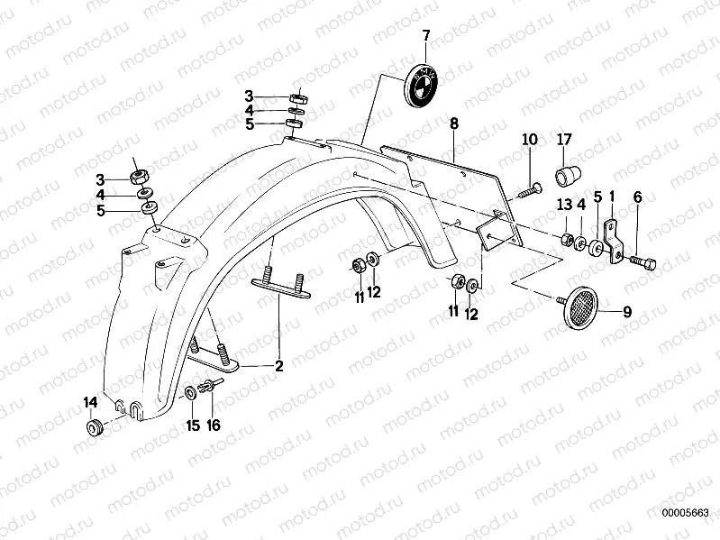 Rear mudguard/mounting parts, mounting