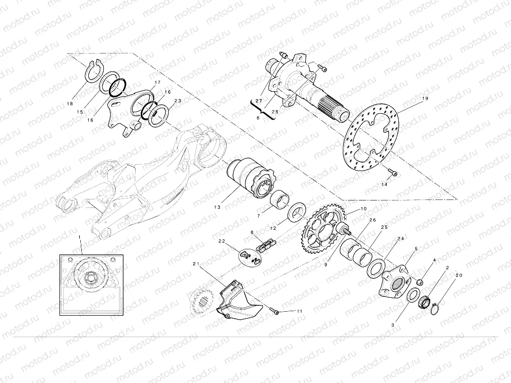 Rear wheel axle