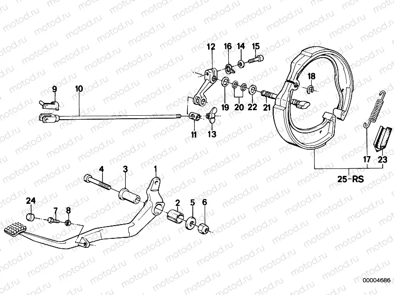 Rear wheel brake, drum brake