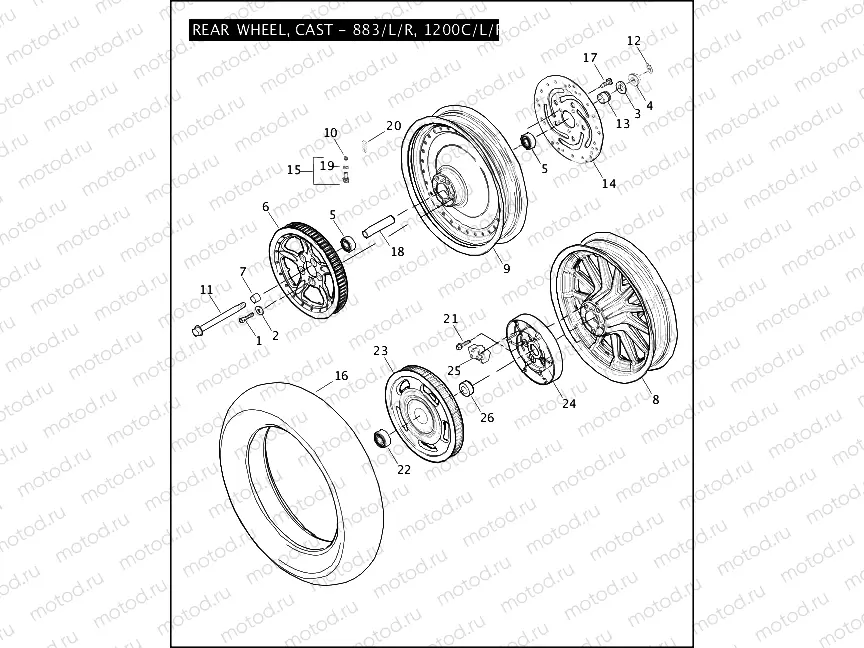 REAR WHEEL, CAST - 883/L/R, 1200C/L/R
