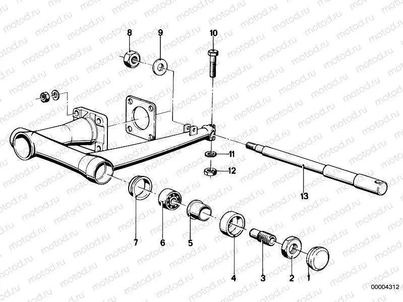 Rear wheel swinging arm mounting parts