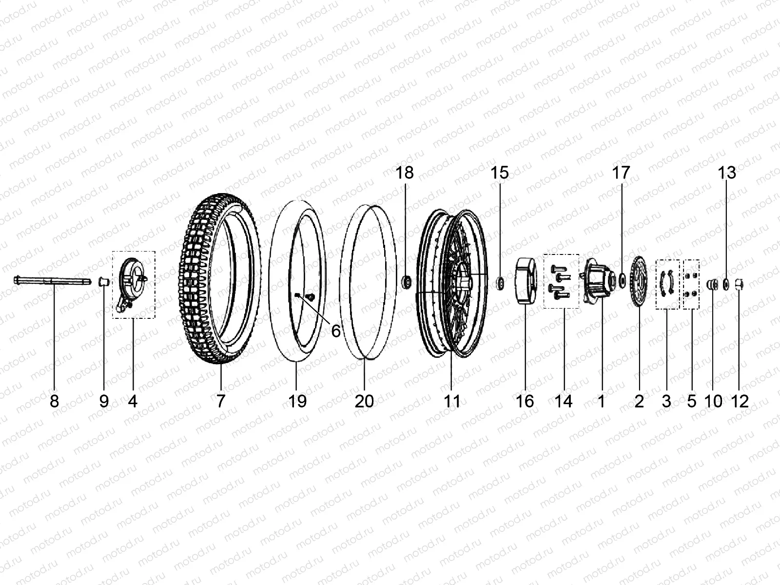 Rear wheel with spokes