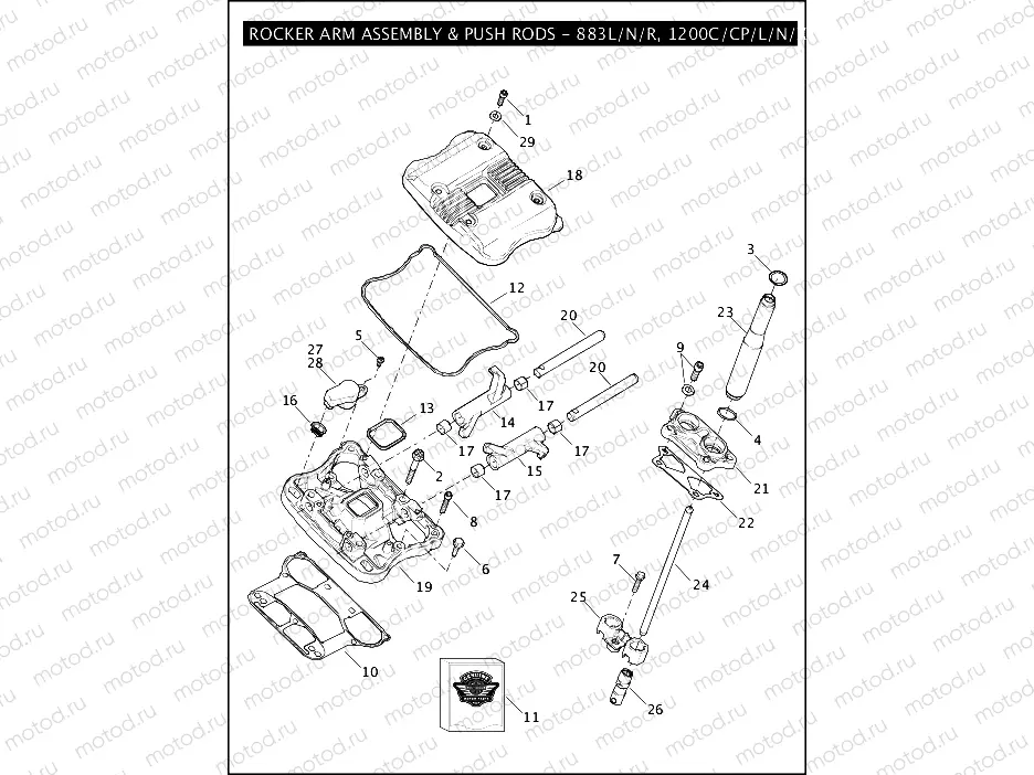 ROCKER ARM ASSEMBLY & PUSH RODS - 883L/N/R, 1200C/CP/L/N/X
