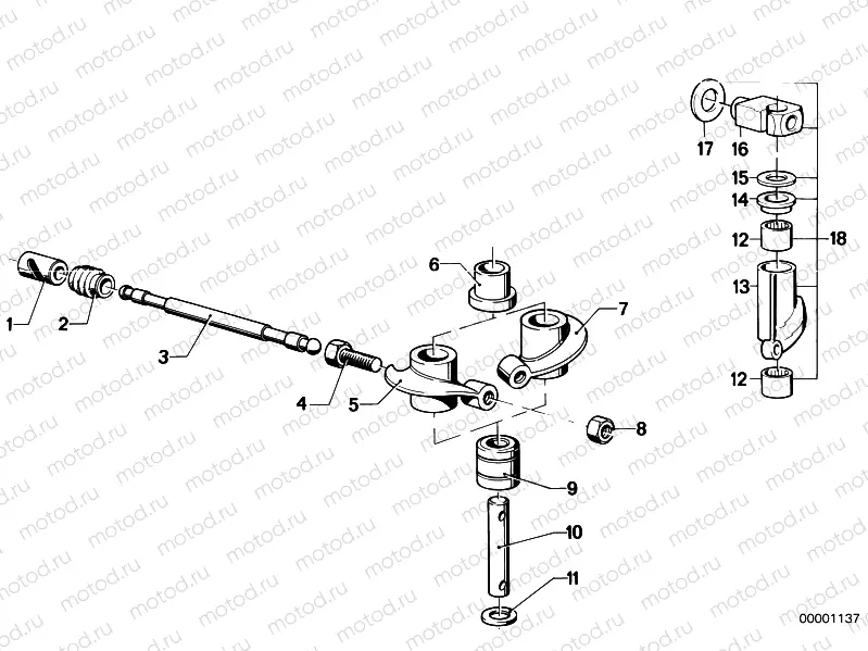 Rocker arm/shaft/valve lifter