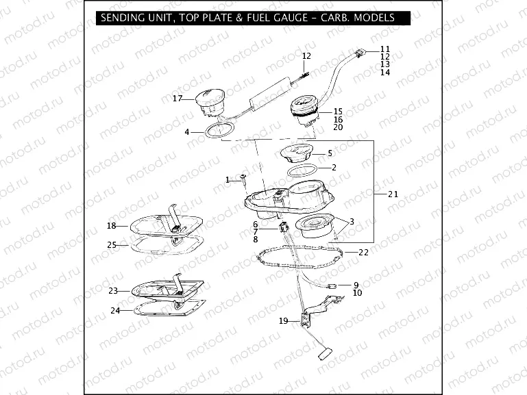 SENDING UNIT, TOP PLATE & FUEL GAUGE - CARBURETED MODELS