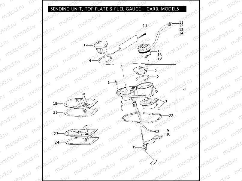 SENDING UNIT, TOP PLATE & FUEL GAUGE - CARBURETED MODELS