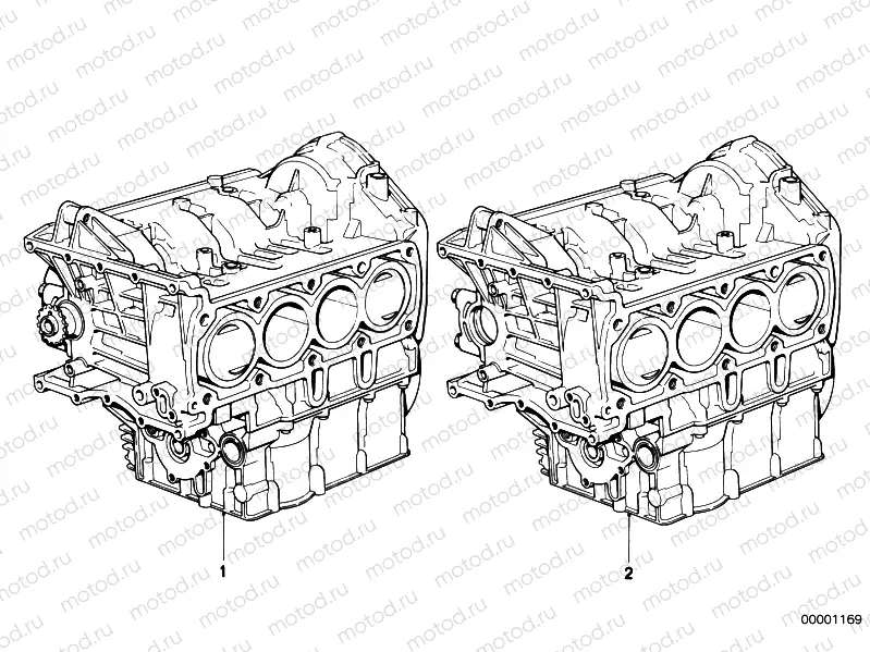Short engine/crank case with pistons