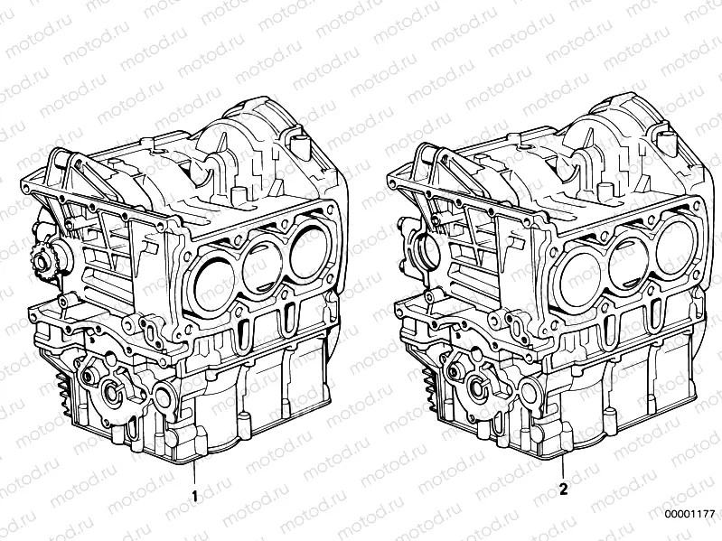 Short engine/crank case with pistons