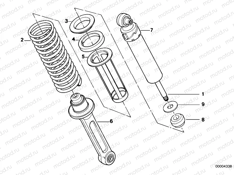 Single components for rear spring strut