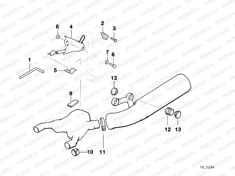 Single parts f low exhaust system