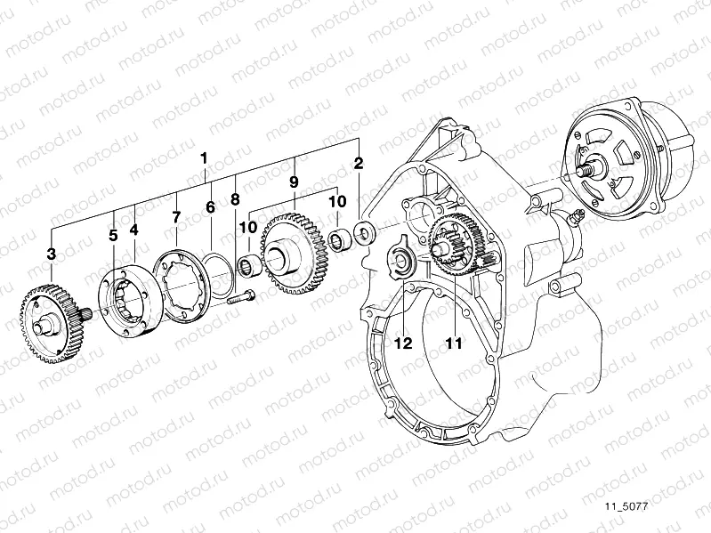 Starter 1-way clutch/reduct gear shaft