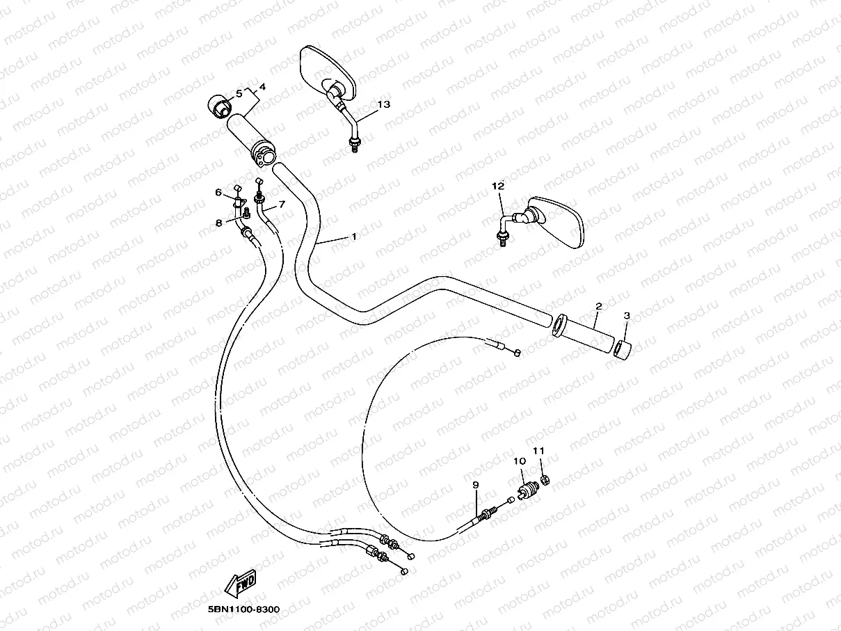 Steering handle. Cable 2 (4TR5)