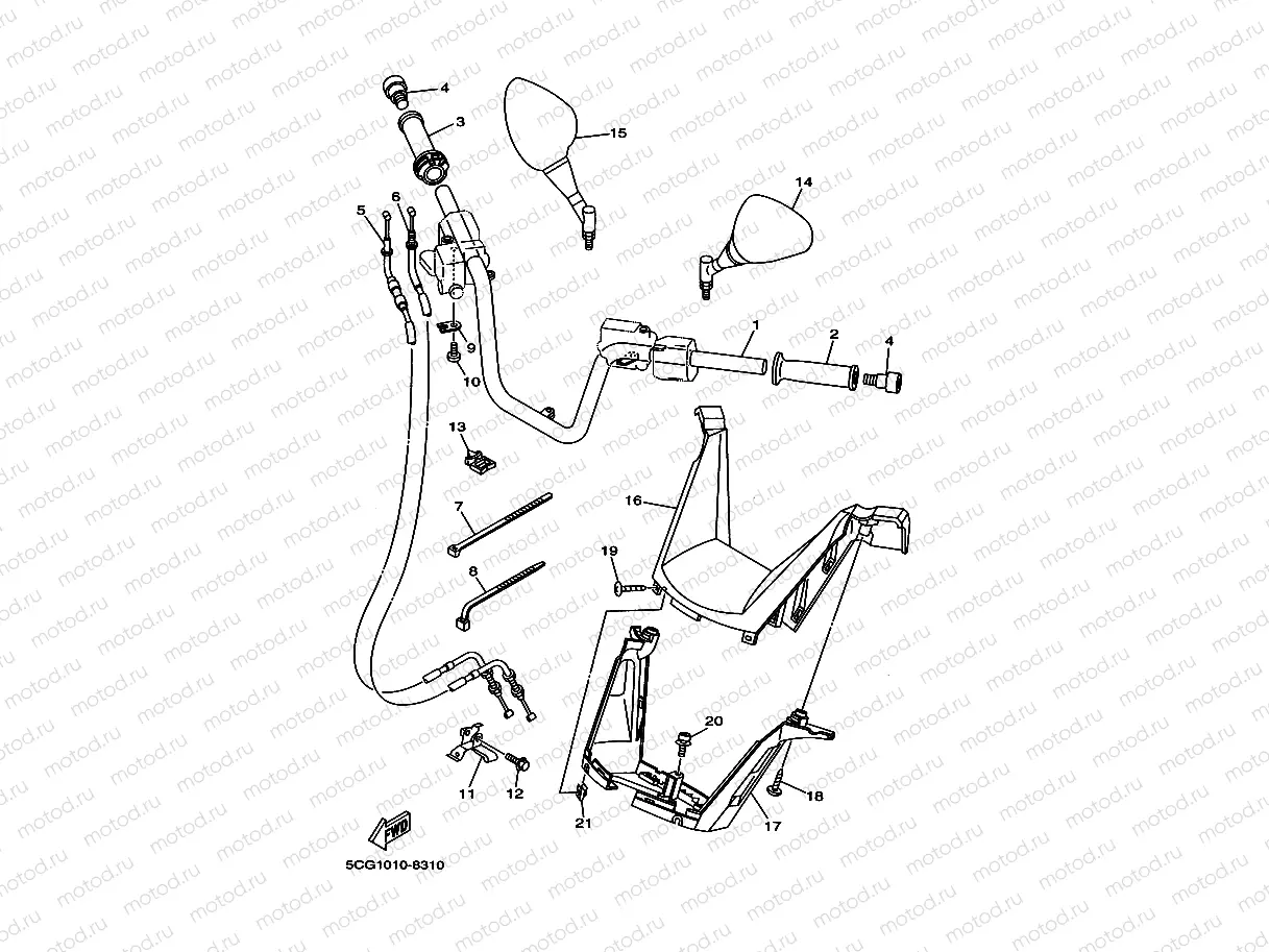 Steering handle. Cable 2 5CG1, 2, 3, 4