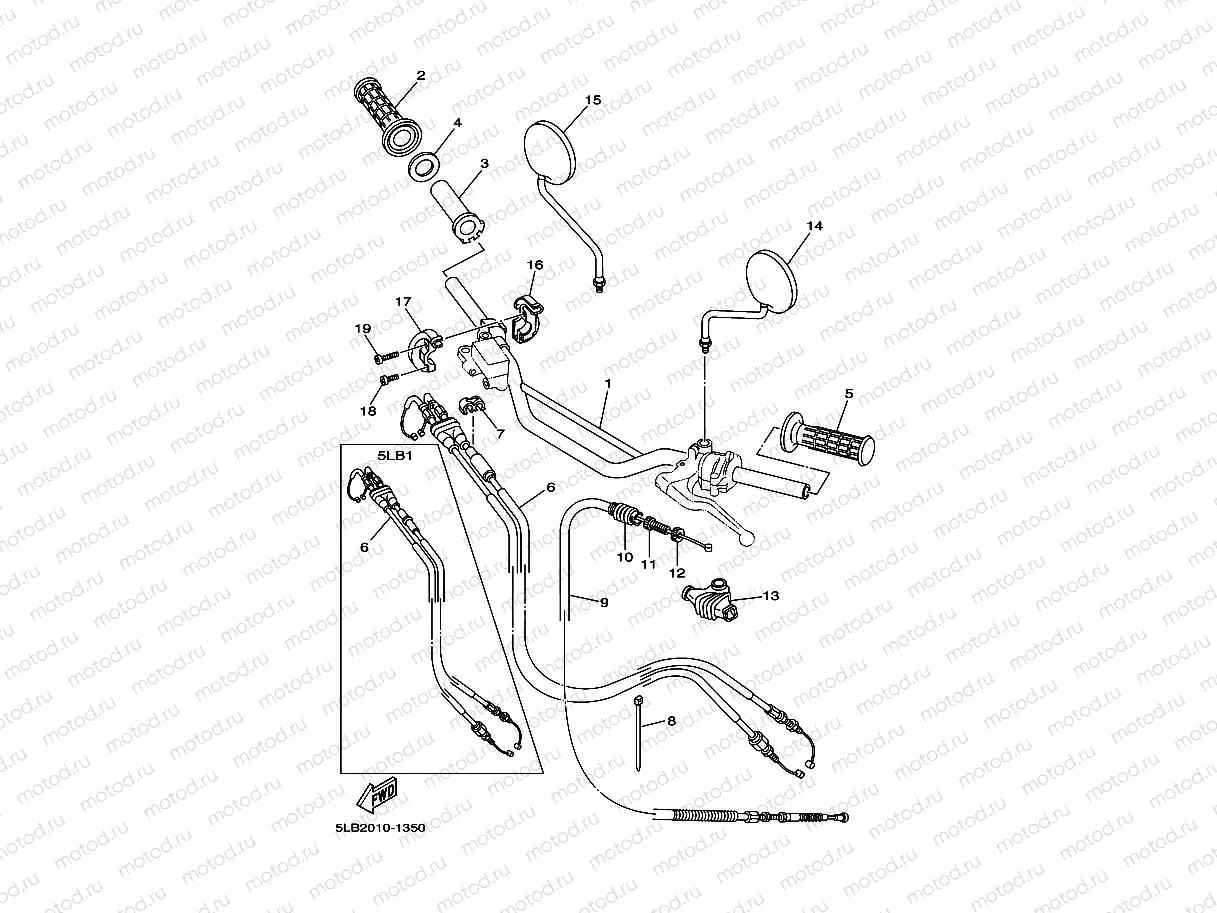 Steering handle. Cable 2 (5LB1, 2)