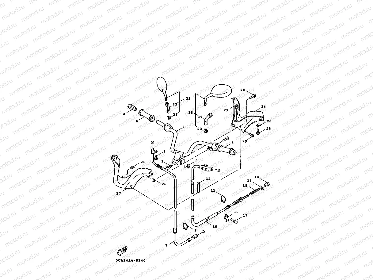 Steering handle, steel cable