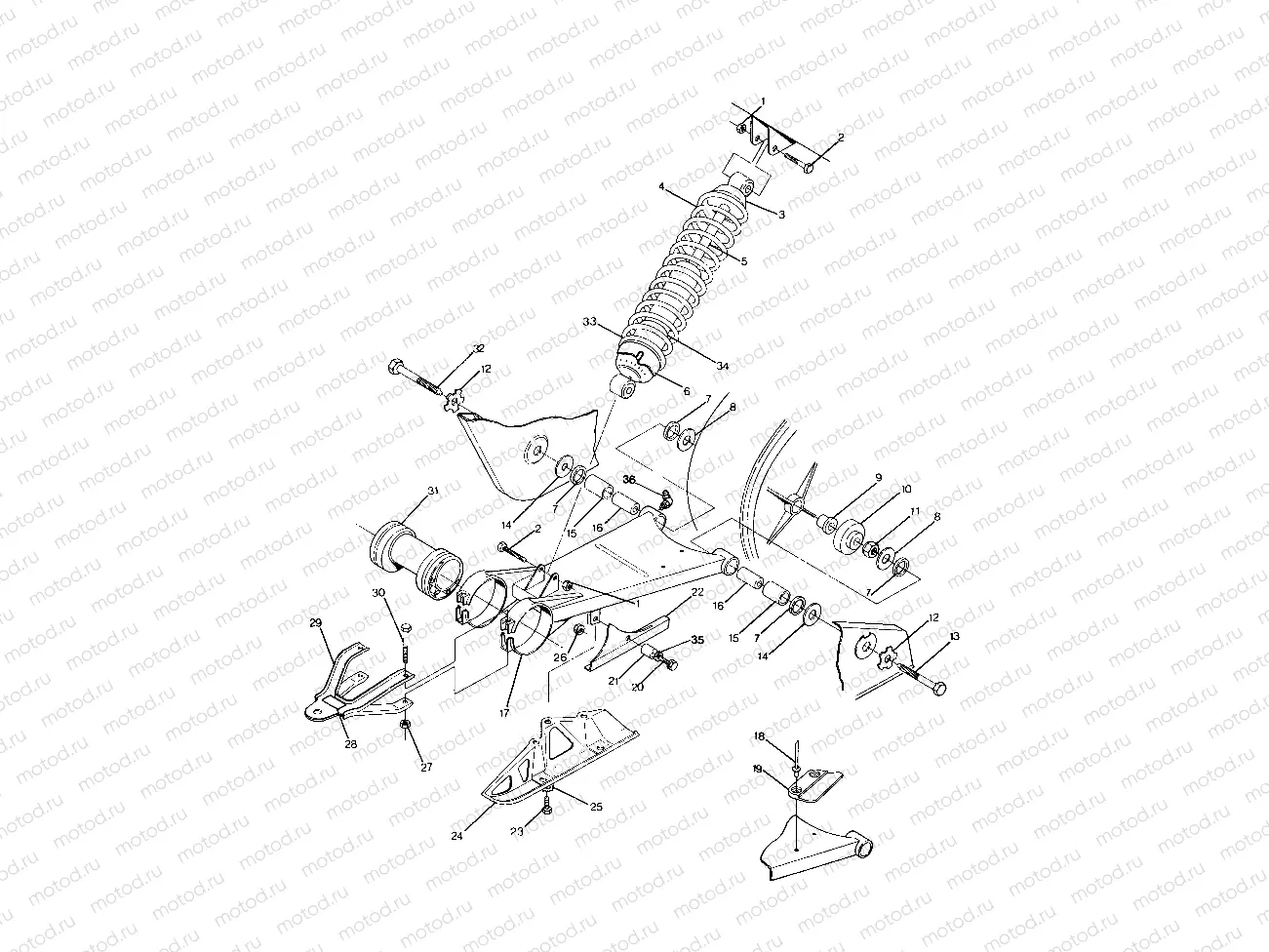 SWING ARM WELD. / REAR SHOCK ASSEMBLY 250 2X4 / W927527 (4922862286021A) | SWING ARM WELD. / REAR SHOCK ASSEMBLY 250 2X4 / W927527 (4922862286021A)