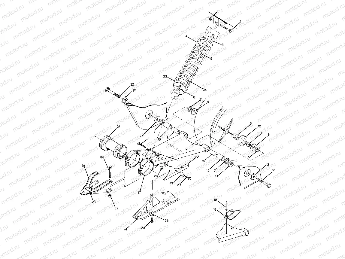 Swing Arm Weldment and  Rear Shock Assembly (4916351635025A) | Swing Arm Weldment and  Rear Shock Assembly (4916351635025A)