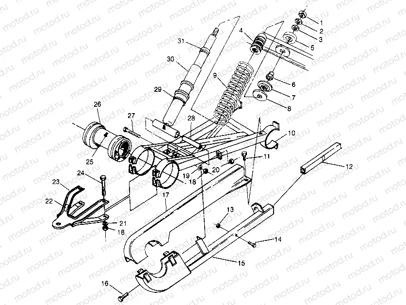 SWING ARM WELDMENT (REAR) 6x6 400L - U.S.  W958740 | SWING ARM WELDMENT (REAR) 6x6 400L - U.S.  W958740, SWEDISH  S958740 and NO (4930273027D002)