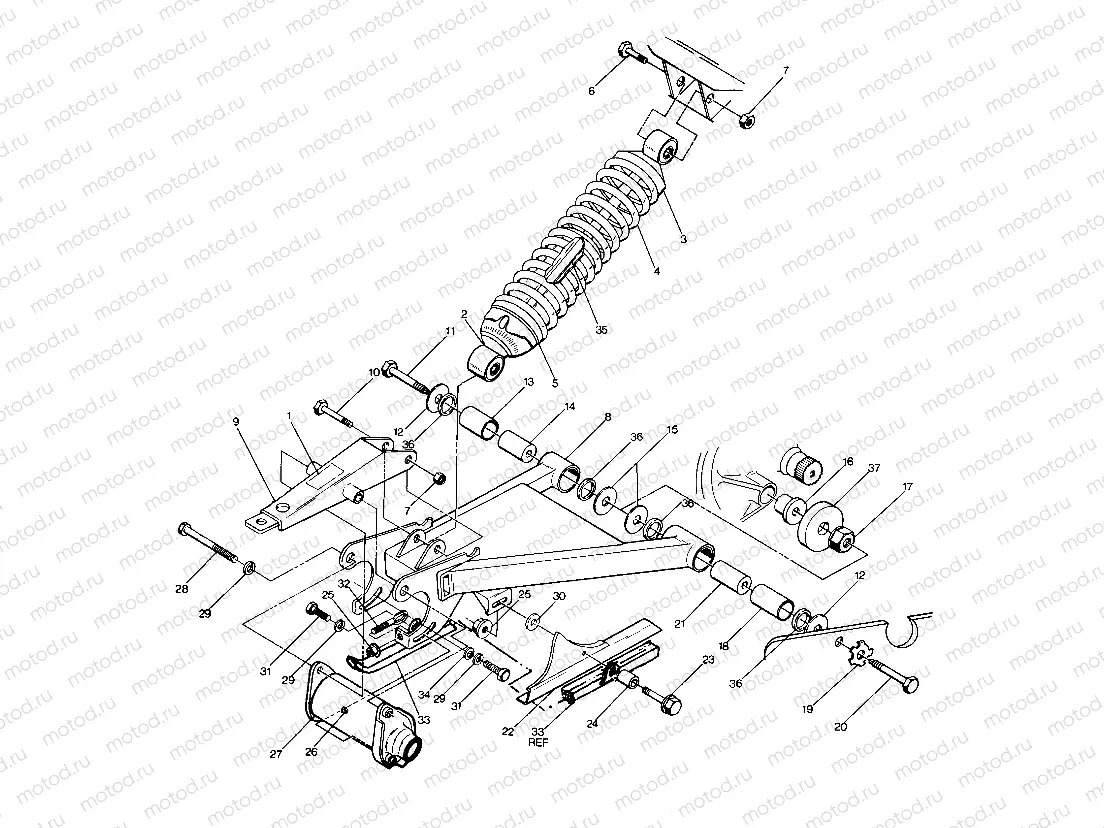 Swing Arm Weldment & Rear Shock  Assembly (4914761476021A) | Swing Arm Weldment & Rear Shock  Assembly (4914761476021A)