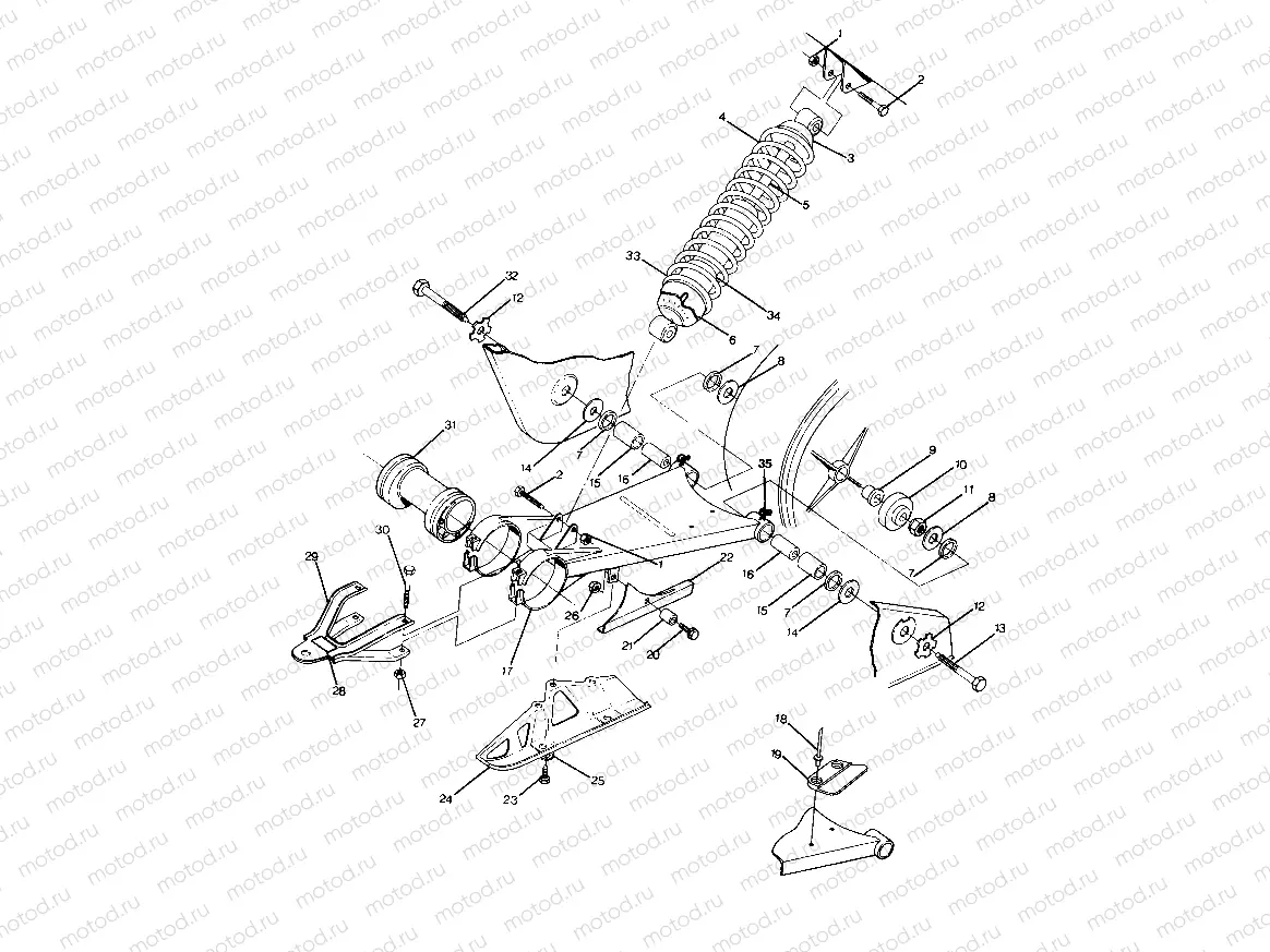 SWING ARM WELDMENT/REAR SHOCK ASM. 250 4X4 - Update (4919791979025A) | SWING ARM WELDMENT/REAR SHOCK ASM. 250 4X4 - Update (4919791979025A)