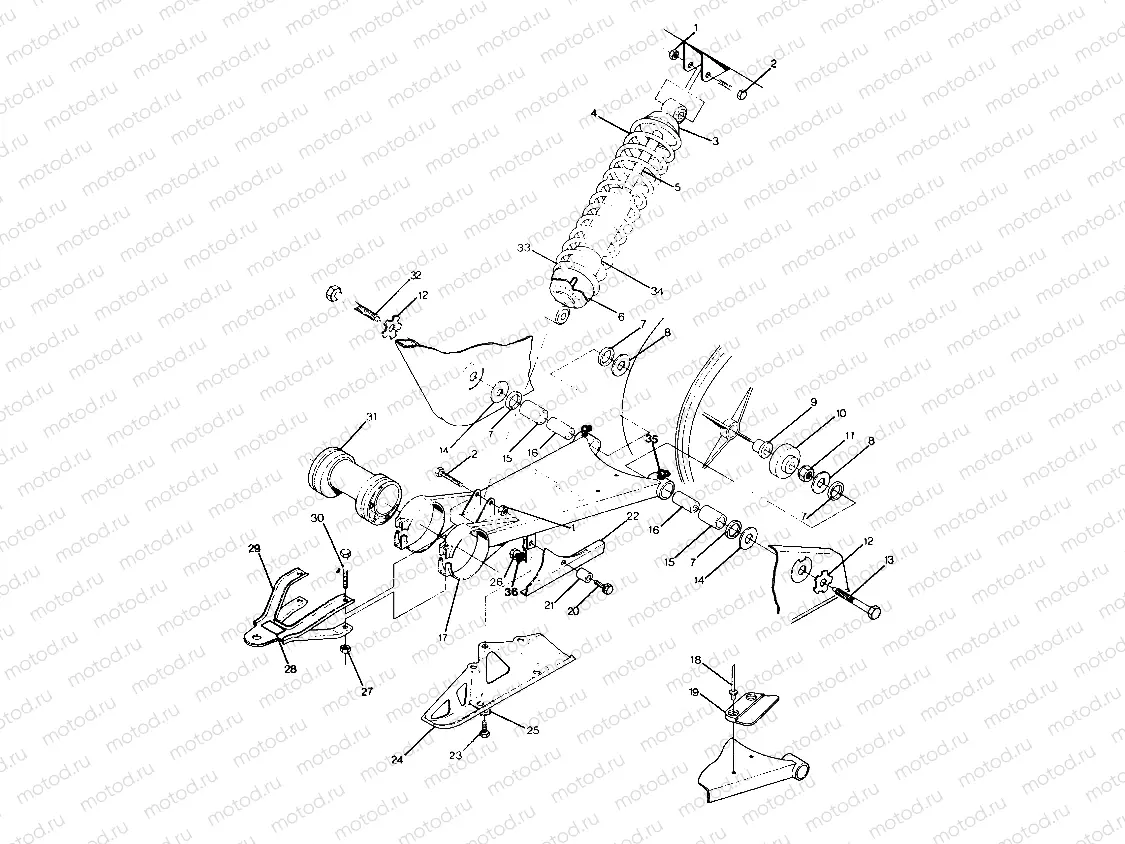 SWING ARM WELDMENT/REAR SHOCK ASM. Trail Boss - Update (4919771977021A) | SWING ARM WELDMENT/REAR SHOCK ASM. Trail Boss - Update (4919771977021A)