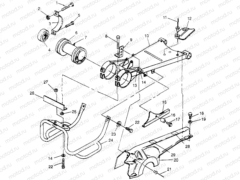 SWING ARM/GUARD MOUNTING 6x6 400L - U.S.  W958740 | SWING ARM/GUARD MOUNTING 6x6 400L - U.S.  W958740, SWEDISH  S958740 and NOR (4930273027C008)