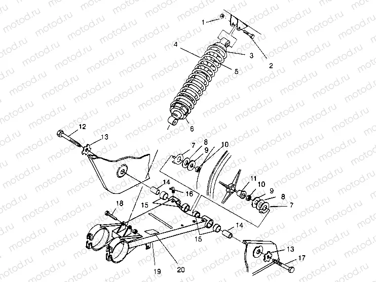 SWING ARM/SHOCK MOUNTING 6x6 400L - U.S.  W958740 | SWING ARM/SHOCK MOUNTING 6x6 400L - U.S.  W958740, SWEDISH  S958740 and NOR (4930273027C007)