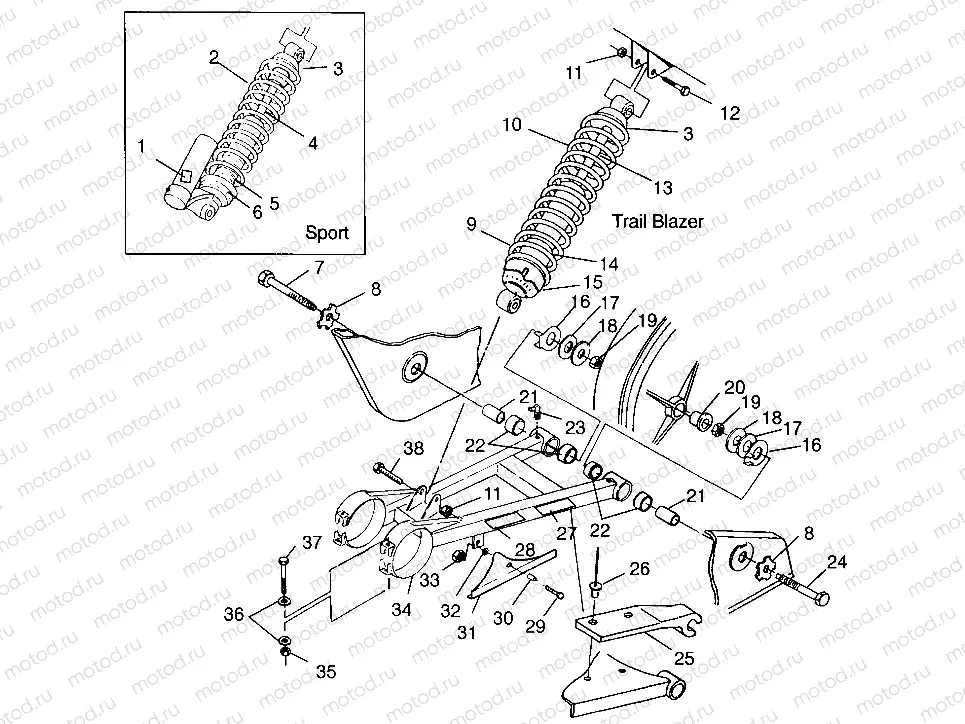 SWING ARM/SHOCK MOUNTING Sport 400L W97BA38C and Trail Blazer W97BA25C (4940124012B011) | SWING ARM/SHOCK MOUNTING Sport 400L W97BA38C and Trail Blazer W97BA25C (4940124012B011)
