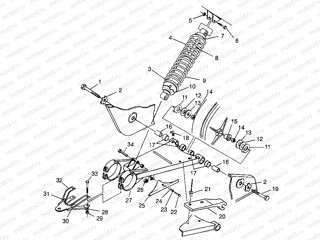 SWING ARM/SHOCK MOUNTING XPRESS 300 W969530 and XPRESS 400 W969540 (4935923592C004) | SWING ARM/SHOCK MOUNTING XPRESS 300 W969530 and XPRESS 400 W969540 (4935923592C004)