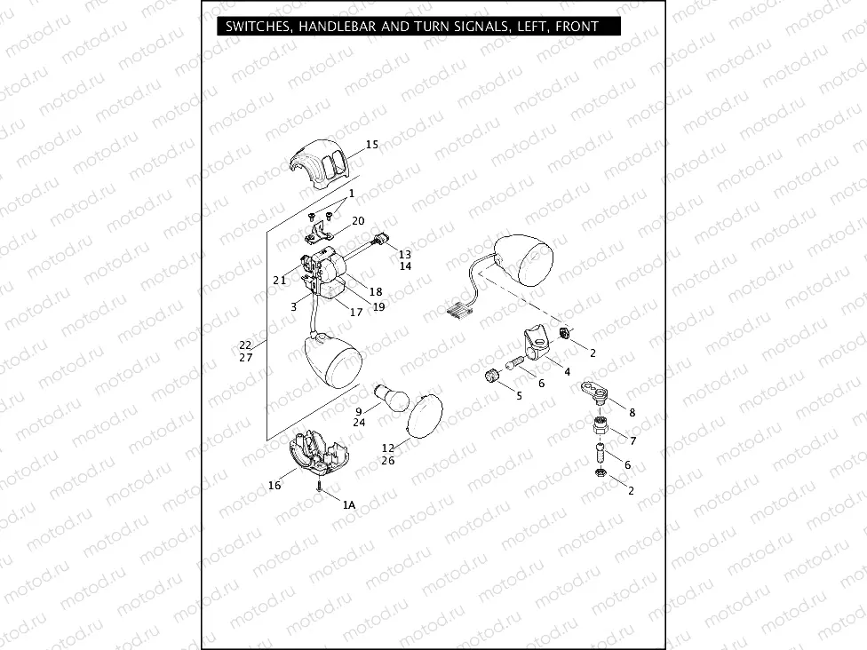 SWITCHES, HANDLEBAR AND TURN SIGNALS, LEFT, FRONT