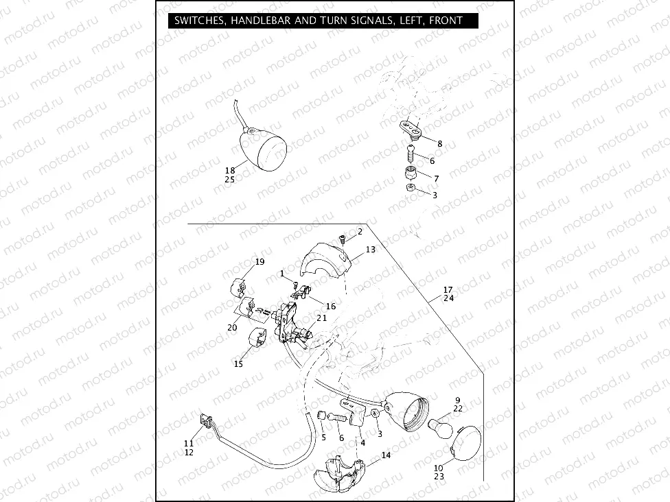 SWITCHES, HANDLEBAR AND TURN SIGNALS, LEFT, FRONT