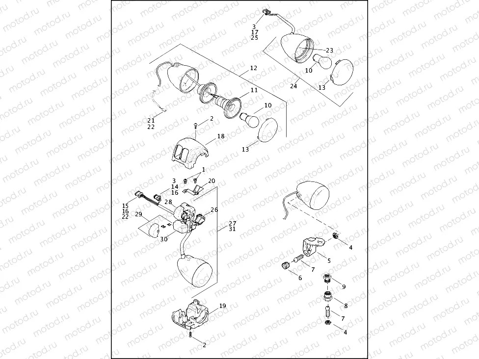 SWITCHES, HANDLEBAR AND TURN SIGNALS, RIGHT, FRONT (1 OF 2)