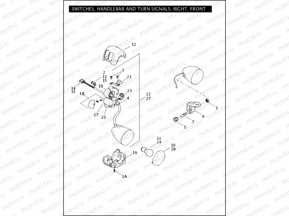 SWITCHES, HANDLEBAR AND TURN SIGNALS, RIGHT, FRONT