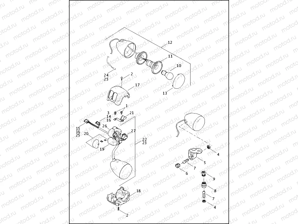 SWITCHES, HANDLEBAR AND TURN SIGNALS, RIGHT, FRONT