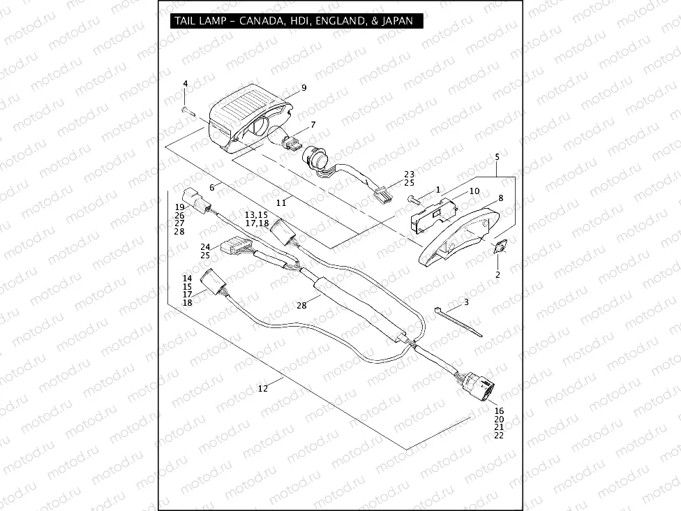 TAIL LAMP - CANADA, HDI, ENGLAND, & JAPAN