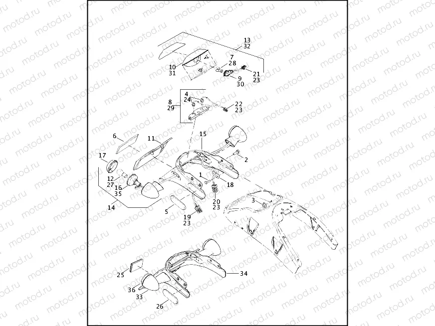 TAIL LAMP, REAR TURN SIGNALS & LICENSE PLATE BRACKET